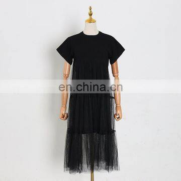 Patchwork Mesh Casual Dress Women Summer Fashion Clothes photo-4