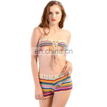 Hot Sexy Women's sweater knitted tube with shorts bikini beach swim wearing suit set