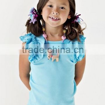 simple peasant girls blank ruffle sleeve t shirt smocked chilren clothing