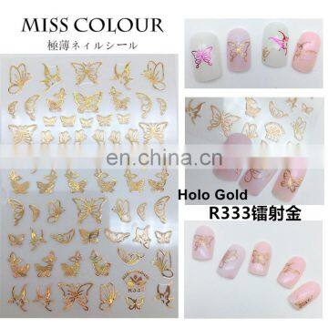 Stickers Gold Butterfly Decals Holographic Decal 3D Buttrrfly Silver Metallic Nail Sticker photo-2