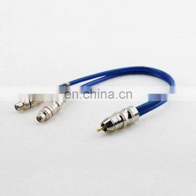 R Male to 2R Female RCA Cable OD3.8mm Blue Wires with Spring Protect