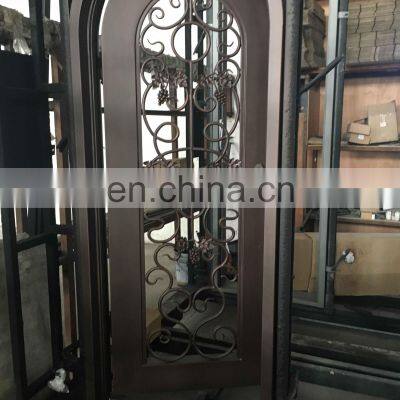 Apartment Decorative Metal Frame Special Flower Scrolls Design Security Back and Front Wrought Iron Single Swing Door for Home