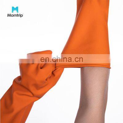 Hot Sell Orange Reusable Durable Long Household Waterproof Dish Washing Rubber Latex Cleaning Gloves