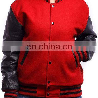 Wholesale Plain Men or Women Custom Black Baseball Letterman Varsity Jacket With Leather Sleeves photo-2