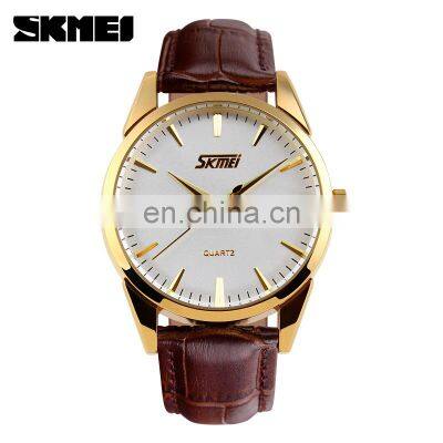 9073 gold skmei quartz watch leather custom logo wristwatch wholesaler elegante luxury 30m waterproof business watch for men