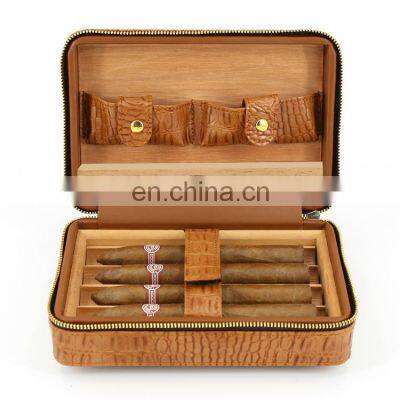 wholesale modern small  travel portable solid cigar box bag cedar leather  cigar case humidor