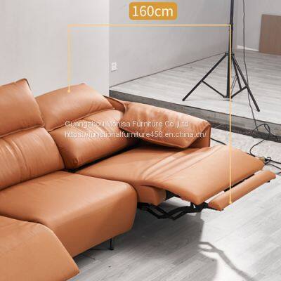New Modern Minimalist Designer Leather Sofa Straight Row Living Room Three-Position Armrest Folding Multifunctional Sofa photo-5