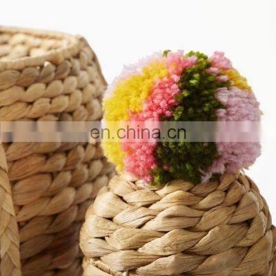 Rustic Water Hyacinth Pompom Cactus Hamper Home Decoration Kid Toy Storage Basket Orgnazer Iron Frame Best Price Wholesale photo-3