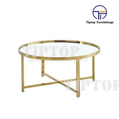 Modern Marble Top Gold frame Round stainless steel coffee table