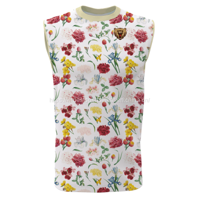 women's sublimated custom sleeveless round neck t-shirts with flowers patterns