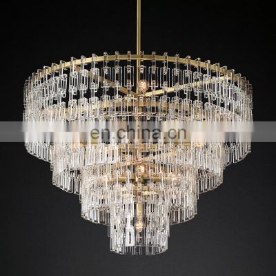 Modern hotel ballroom round gold brass hanging fixtures luxury Marignan tiered crystal led pendant light chandelier