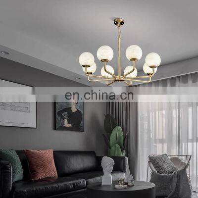 Modern Dining Room Brass Alabaster Ball Gold Chandelier photo-3
