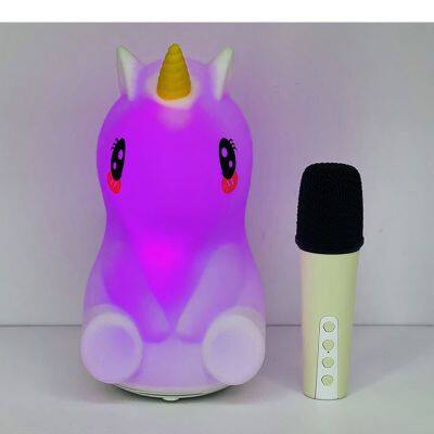 New product unicorn wireless cartoon mini speaker soundbar Atmosphere BT speaker with small night lights Wireless microphone