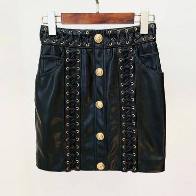 Fashion New Arrival V-neck Corns Metal Leather Jacket Tight Black Zipper Short Women's Clothing photo-3