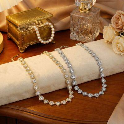 Iced Out Bling 5A Cubic Zirconia Halo CZ Cluster Heart Shaped Tennis Chain For Women Girlfriend Lover Wedding Choker Necklace photo-5