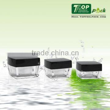 2015 China Manufacture Square Plastic Acrylic Cream Jar With Black Cap