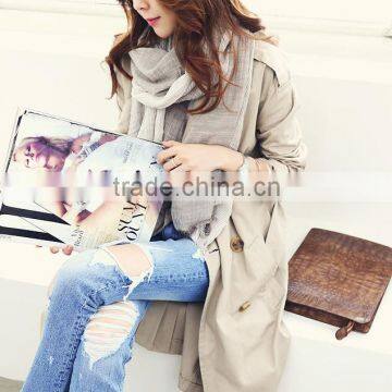 New Arrvial Korean Fashion Wrinkle Woven Striped Woman Linen Scarf Quality Choice photo-2