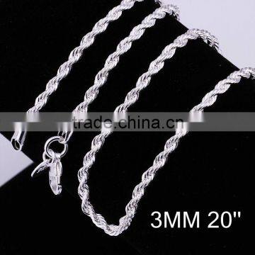 Hot sale silver chunky twisted rope necklace LKNSPCC014