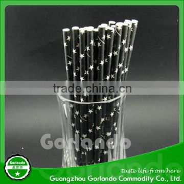 food grade black paper drinking straws with white star design