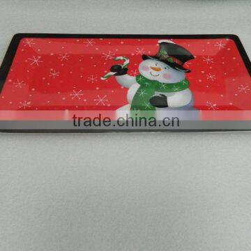 melamime plate Christmas snowmen x'max rectangle plate