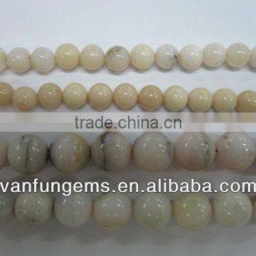 16 inch natural pink opal polished round bead