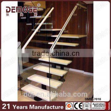 indoor steel structure glass railing wood straight stairs