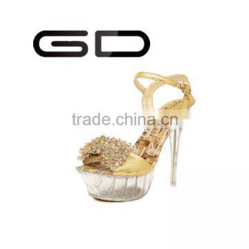 Party wear platform high heel shoes Gold crystal decorated pencil heel sandals Popular ladies high heel shoes