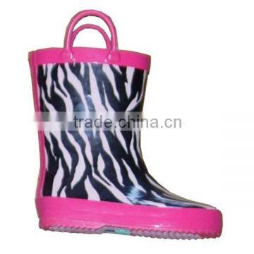 charming printed kids rain boots with handle,girls good quality customized rain shoes,fancy rubber boots children