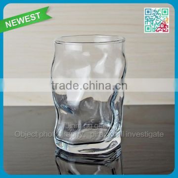 2015 China Hot sale creative transparent glass tea cup unique design glass tea cup irregular glassware of tea cup