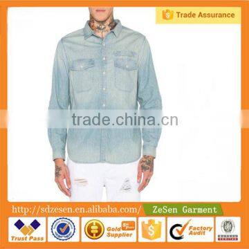 Vintage Wash Casual Distressed Long Sleeve Guangdong Denim Men Shirts                        
                                                Quality Choice