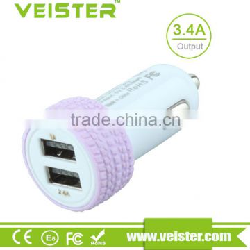 purple and cheap and promotional tire shape dual port usb car charger