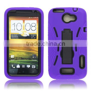 Rugged kickstand combo silcone case for HTC ONE X