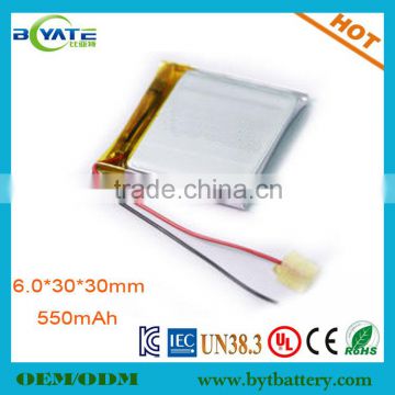 603030 Rechargeable 3.7V 550mAh lithium polymer battery