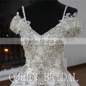 Luxury Ball Gown Sew On Crystal Beaded Saudi Arabian Wedding Dress photo-5