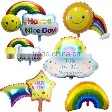 2015 New products 46cm*40cm rainbow foil cartoon balloons with small smiling face attached