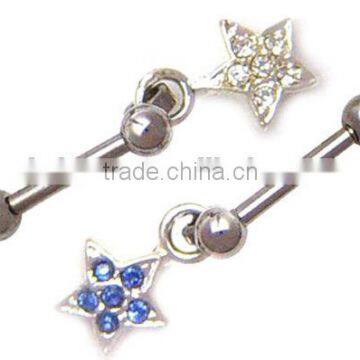 Star Dangle CZ Steel Eyebrow Ear Cartilage Ring