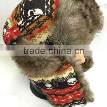 New winter faux fur earflap skull pattern trapper hat