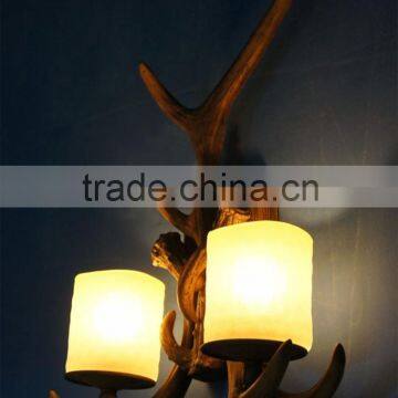 Rural Style Resin Antler Deer Horns II W/2 Head Wall Lamp photo-4