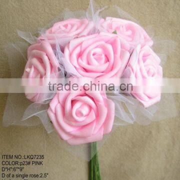 Wedding decorations special heads shape pink Artificial foam Flowers rose 6 heads Wedding bridesmaids Bouquet