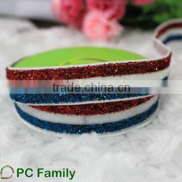 Factory wholesale stripe color glitter velvet ribbon