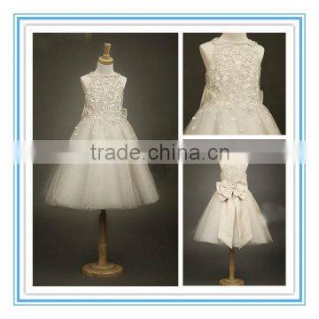 Real Sample Flowers A-line Floor-length Ivory Bow Flower Girl Dresses(FLSB-3001)