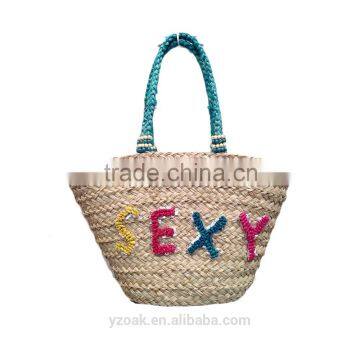 Handmade beautiful wholesale straw beach bag,ladies fashion holiday vocation straw handbag