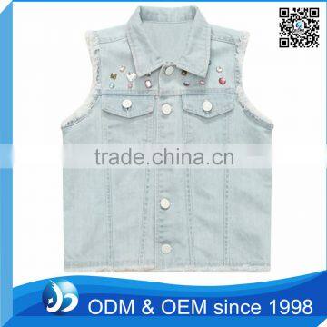 Custom No Sleeve Denim Jacket For Girls