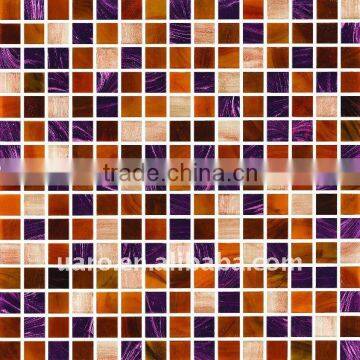 Red Golden Line Glass Mosaic Tile