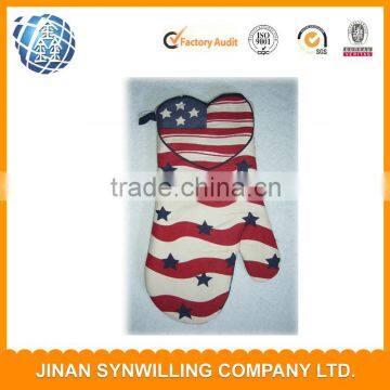 100% Cotton Funny Double Oven Mitt/oven Glove Heart Printed Star Printed Design