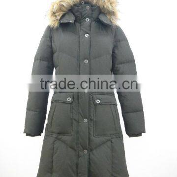 Faux Fur Hood Soft Pongee Fabric Puffer Quilted Womens Bubble Coat photo-1