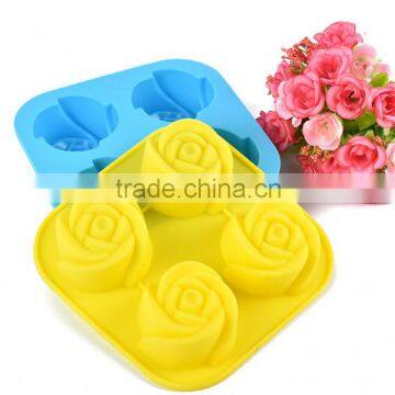 4 Cavities Silicone Rose Shaped Cake Molds