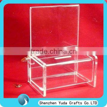 clear customized secure donation box with lock and key plexiglass box high quality manufacture price