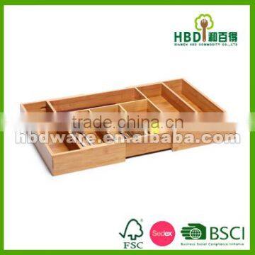 Expandable kitchen bamboo cutlery tray