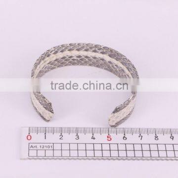 White Snakeskin Bangle With Pave Crystal Evil Eye Shell Bead Leather Width 20mm Cuff Bangles photo-3